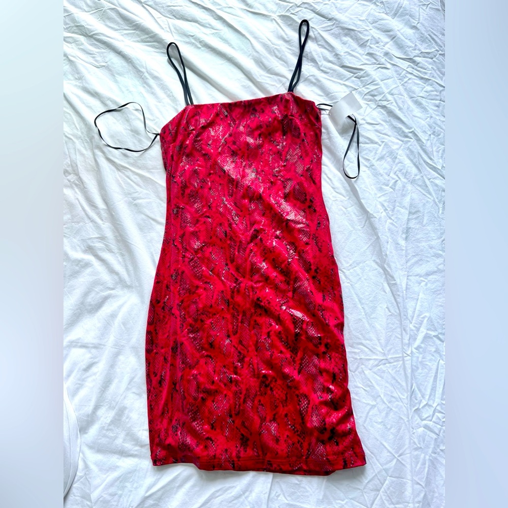 Akira Red Snake Print Dress
